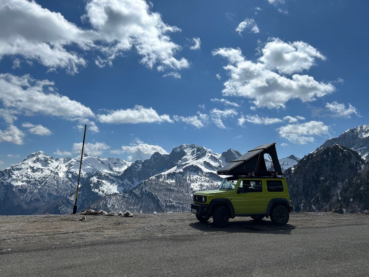 Rooftop tent by the Albanian sea