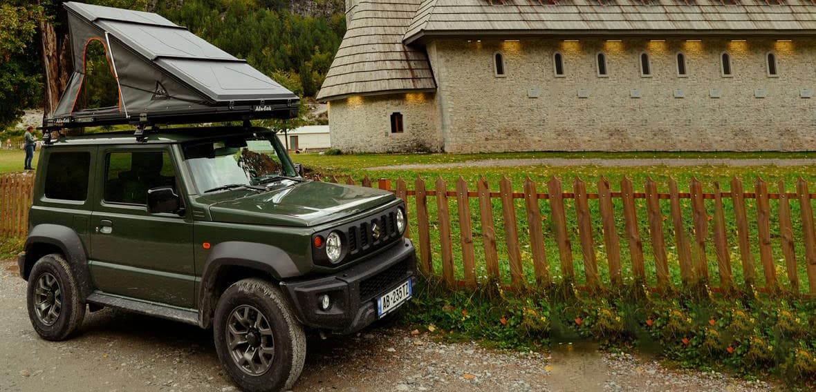Suzuki Jimny fleet on Albanian mountain road